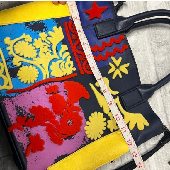 Desigual navy color block multicolor 3D pattern design tote crossbody bag - Picture 10 of 12